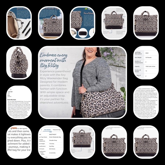 NWOT Itzy Ritzy Chic Leopard oversized Travel Bag with 12 compartments - Picture 1 of 17